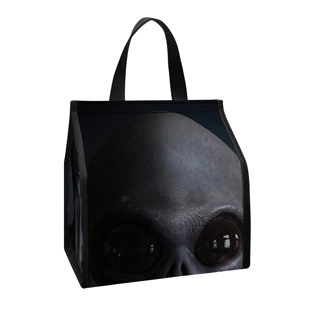 Scary Grey Alien 3D Print Insulated Lunch Tote