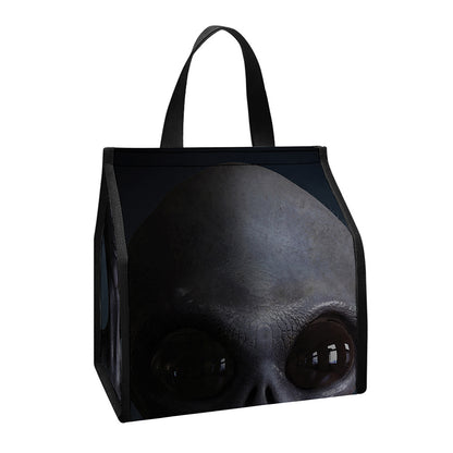 Scary Grey Alien 3D Print Insulated Lunch Tote