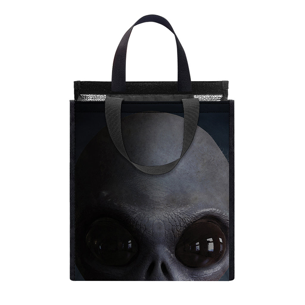 Scary Grey Alien 3D Print Insulated Lunch Tote
