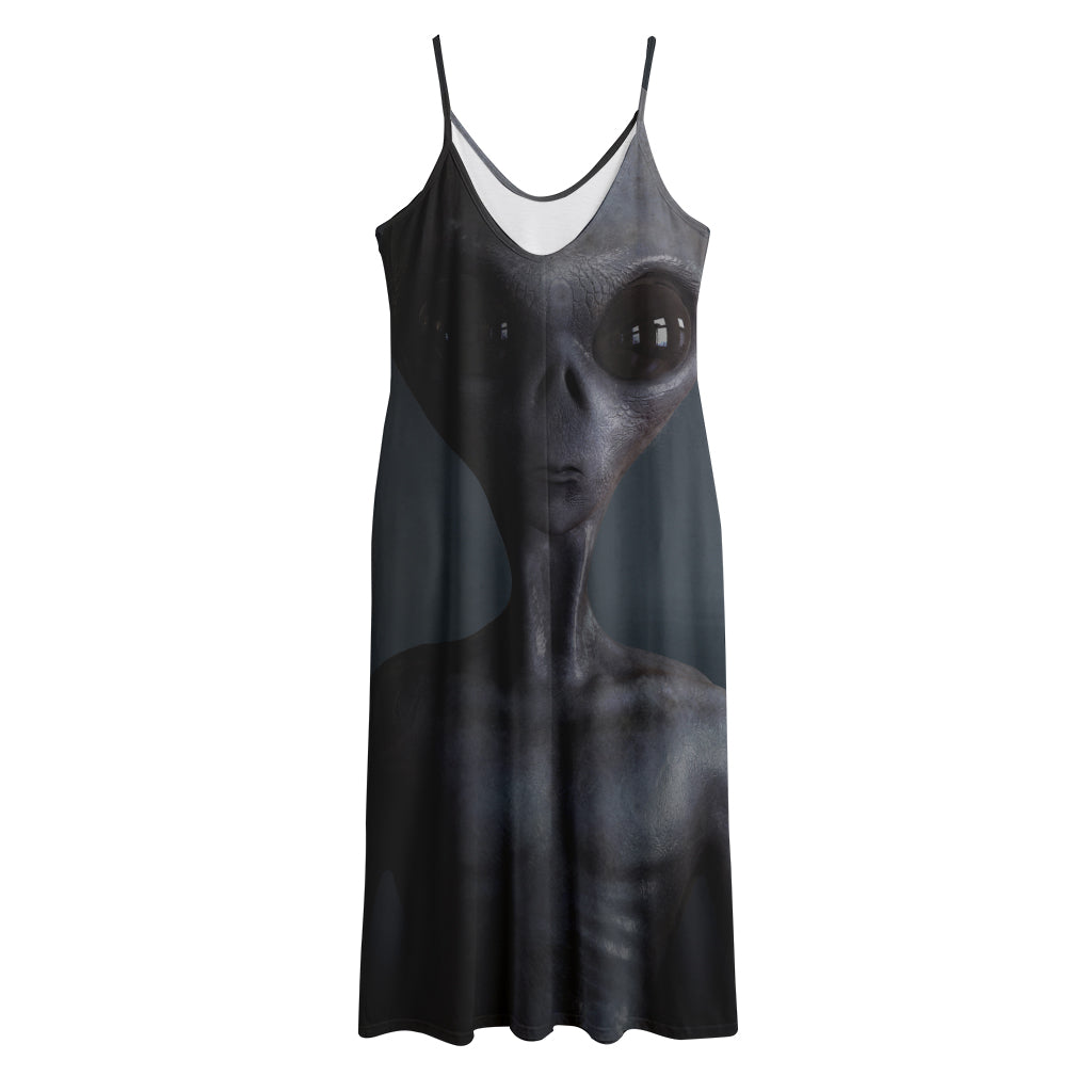 Scary Grey Alien 3D Print Jersey Midi Cami Dress