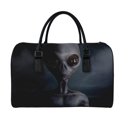 Scary Grey Alien 3D Print Leather Duffle Bag