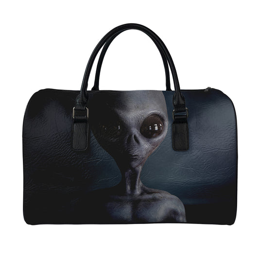 Scary Grey Alien 3D Print Leather Duffle Bag