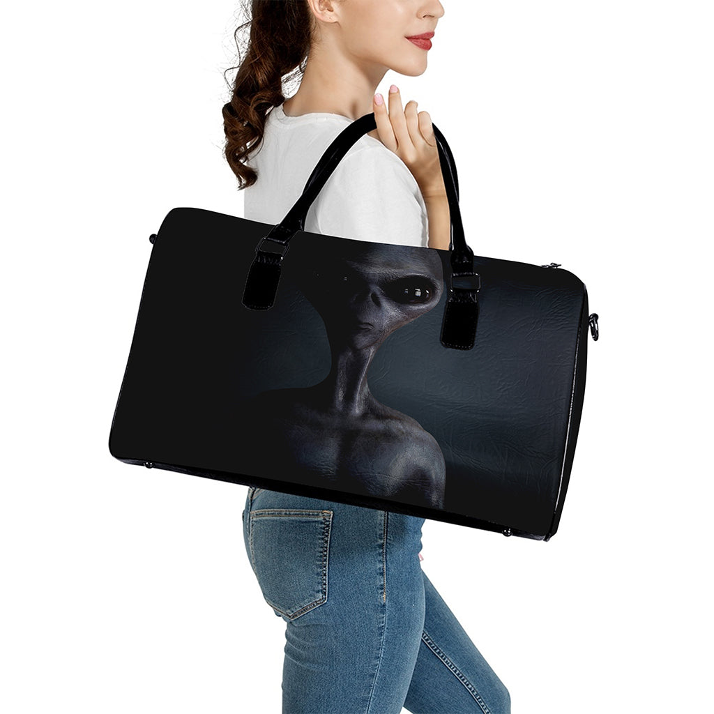 Scary Grey Alien 3D Print Leather Duffle Bag