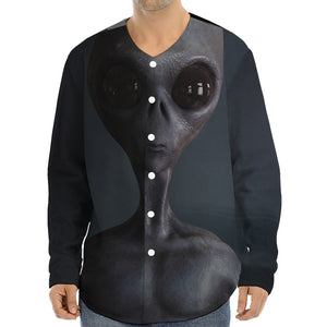 Scary Grey Alien 3D Print Long Sleeve Baseball Jersey