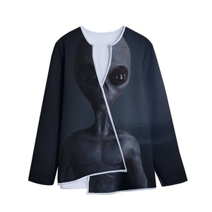 Scary Grey Alien 3D Print Long Sleeve Short Coat