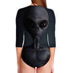 Scary Grey Alien 3D Print Long Sleeve Swimsuit