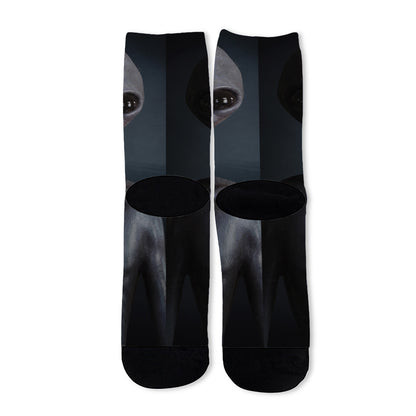 Scary Grey Alien 3D Print Long Socks