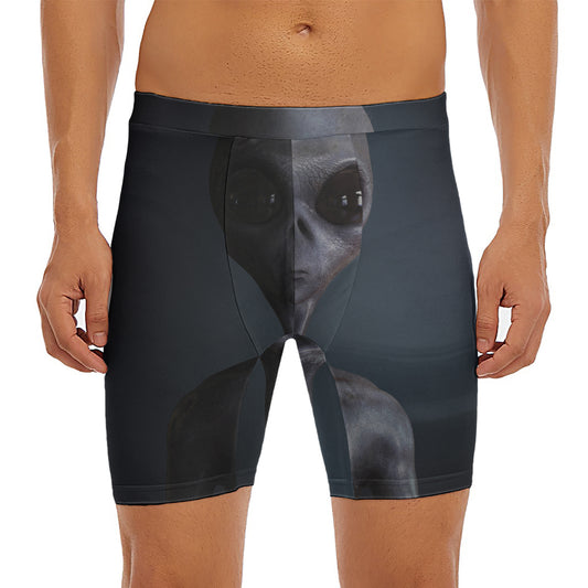 Scary Grey Alien 3D Print Men's Long Boxer Briefs