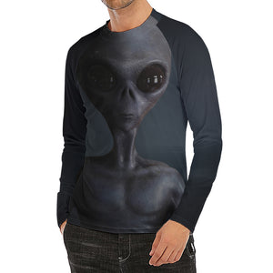 Scary Grey Alien 3D Print Men's Long Sleeve Rash Guard