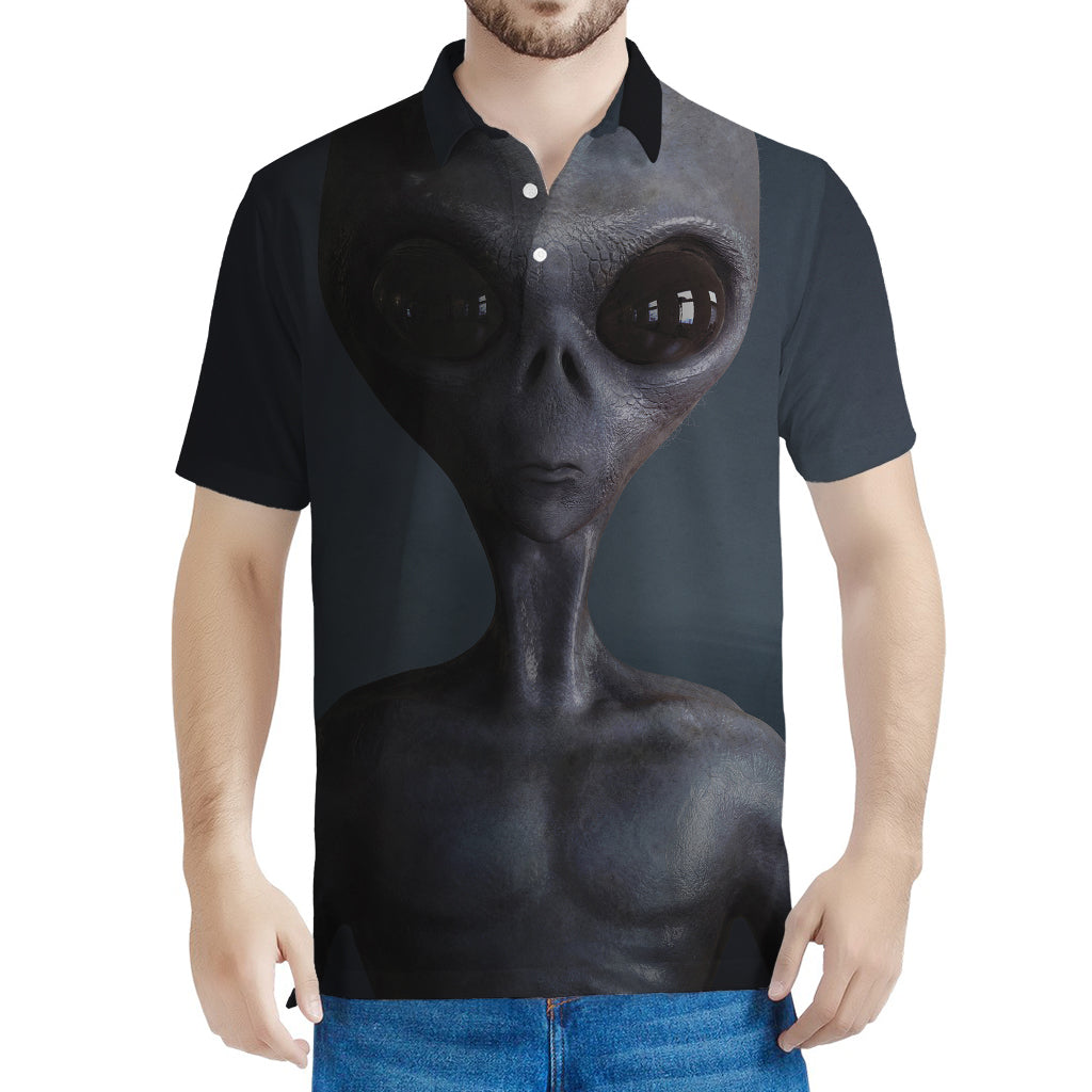 Scary Grey Alien 3D Print Men's Polo Shirt