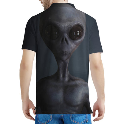 Scary Grey Alien 3D Print Men's Polo Shirt