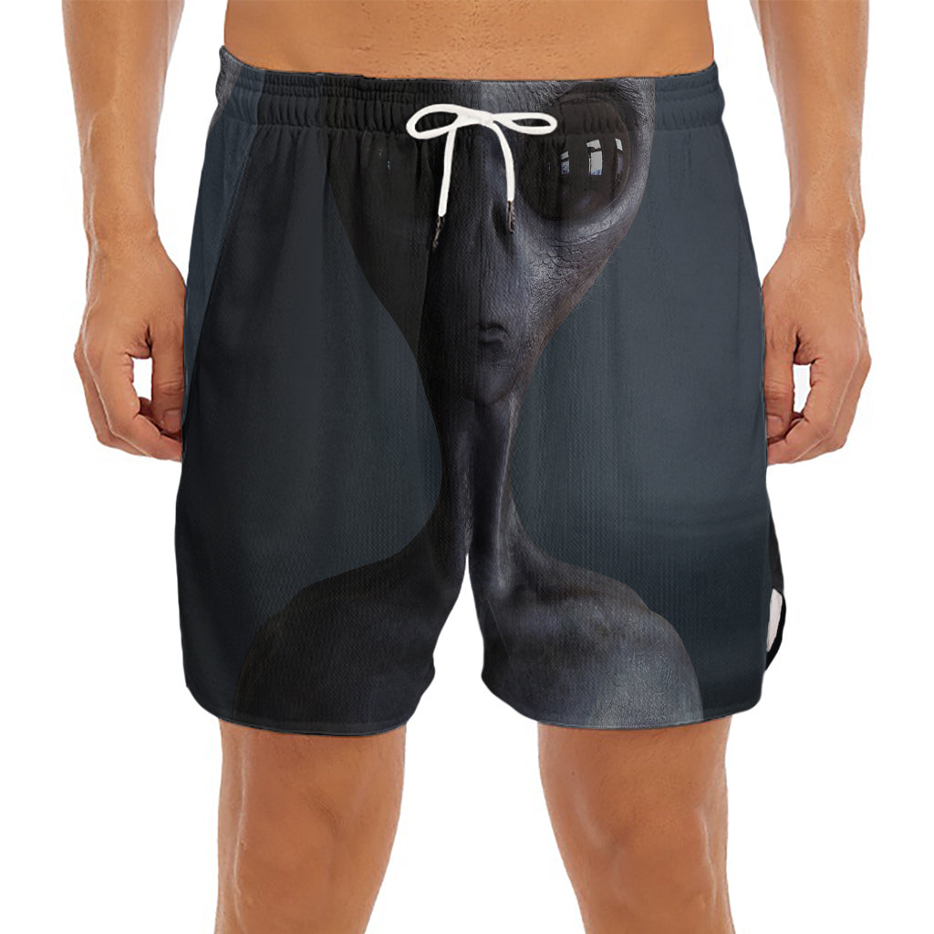 Scary Grey Alien 3D Print Men's Split Running Shorts