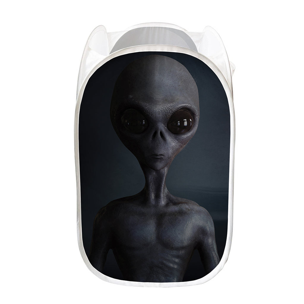 Scary Grey Alien 3D Print Mesh Laundry Hamper
