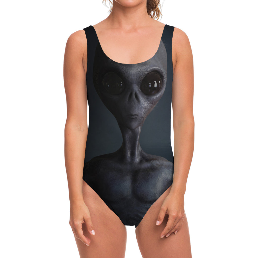 Scary Grey Alien 3D Print One Piece Swimsuit