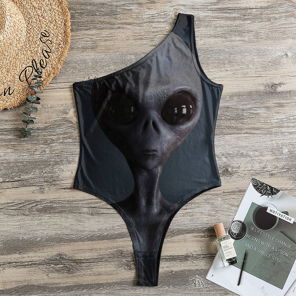 Scary Grey Alien 3D Print One Shoulder Bodysuit