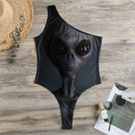 Scary Grey Alien 3D Print One Shoulder Bodysuit