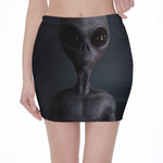 Scary Grey Alien 3D Print Pencil Mini Skirt