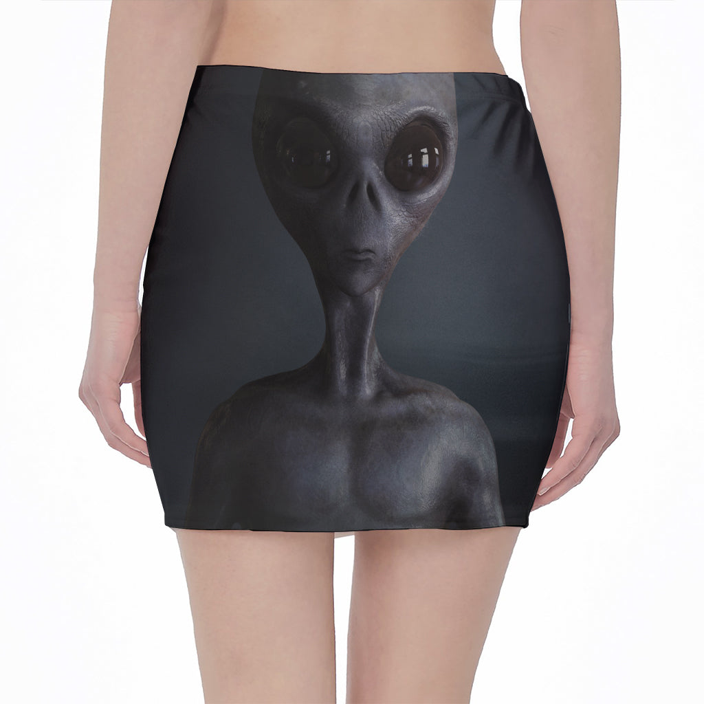 Scary Grey Alien 3D Print Pencil Mini Skirt