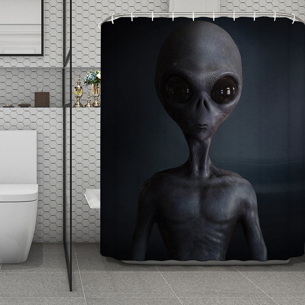 Scary Grey Alien 3D Print Polyester Shower Curtain