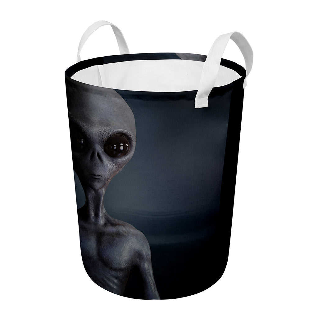 Scary Grey Alien 3D Print Round Laundry Basket