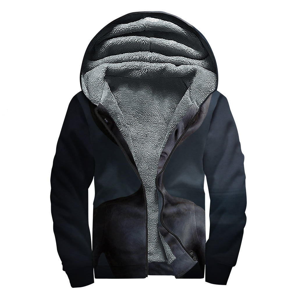 Scary Grey Alien 3D Print Sherpa Lined Zip Up Hoodie