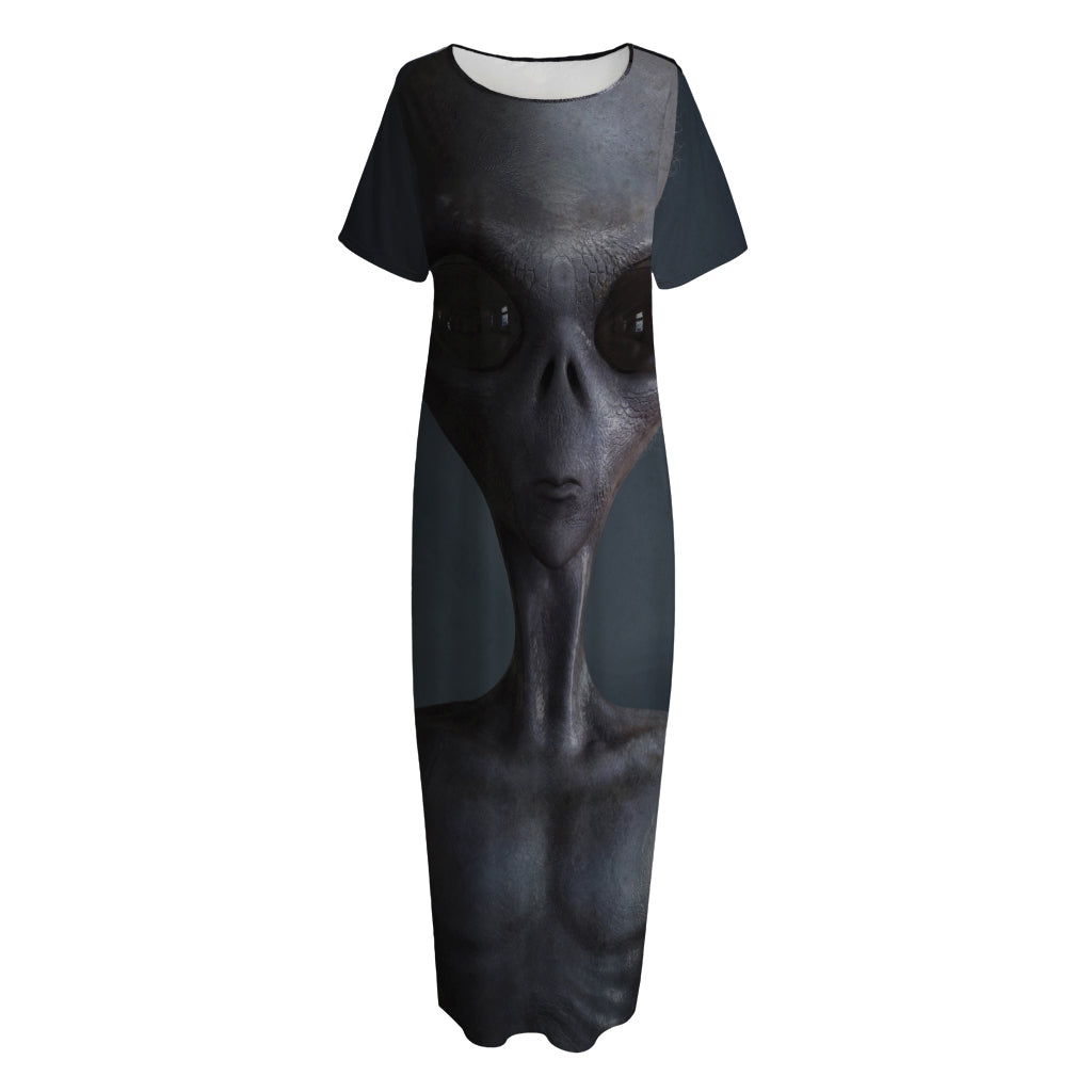 Scary Grey Alien 3D Print Short Sleeve Long Nightdress