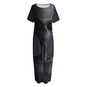 Scary Grey Alien 3D Print Short Sleeve Long Nightdress