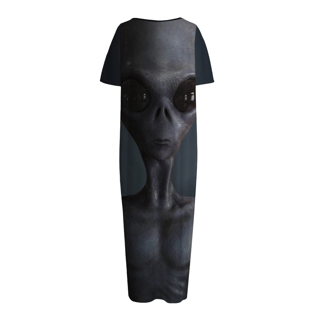 Scary Grey Alien 3D Print Short Sleeve Long Nightdress