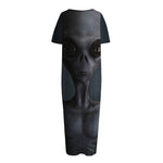 Scary Grey Alien 3D Print Short Sleeve Long Nightdress