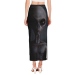 Scary Grey Alien 3D Print Side Slit Maxi Skirt