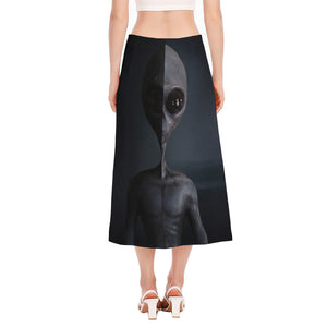 Scary Grey Alien 3D Print Side Slit Midi Skirt