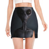 Scary Grey Alien 3D Print Side Slit Mini Skirt