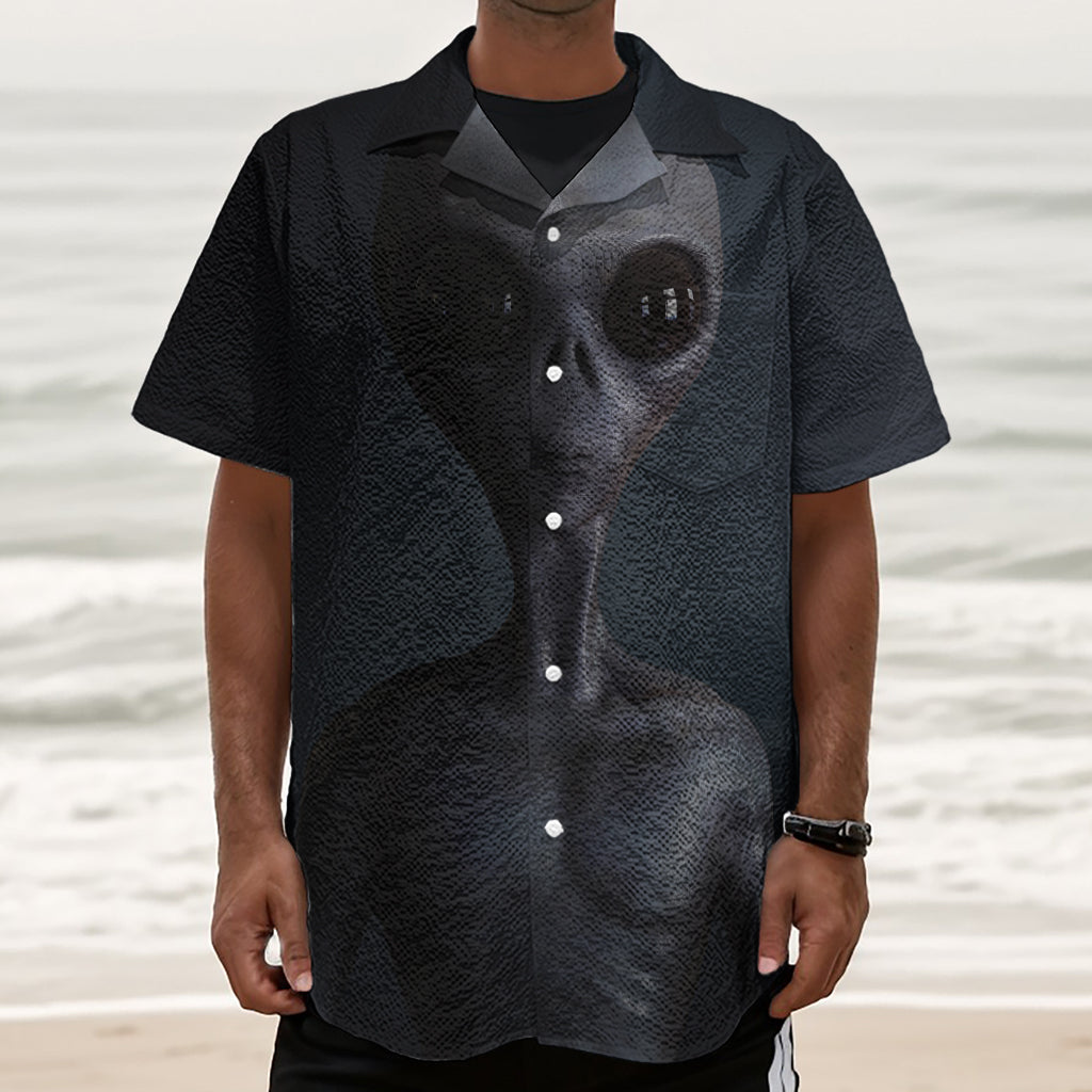 Scary Grey Alien 3D Print Textured Short Sleeve Shirt