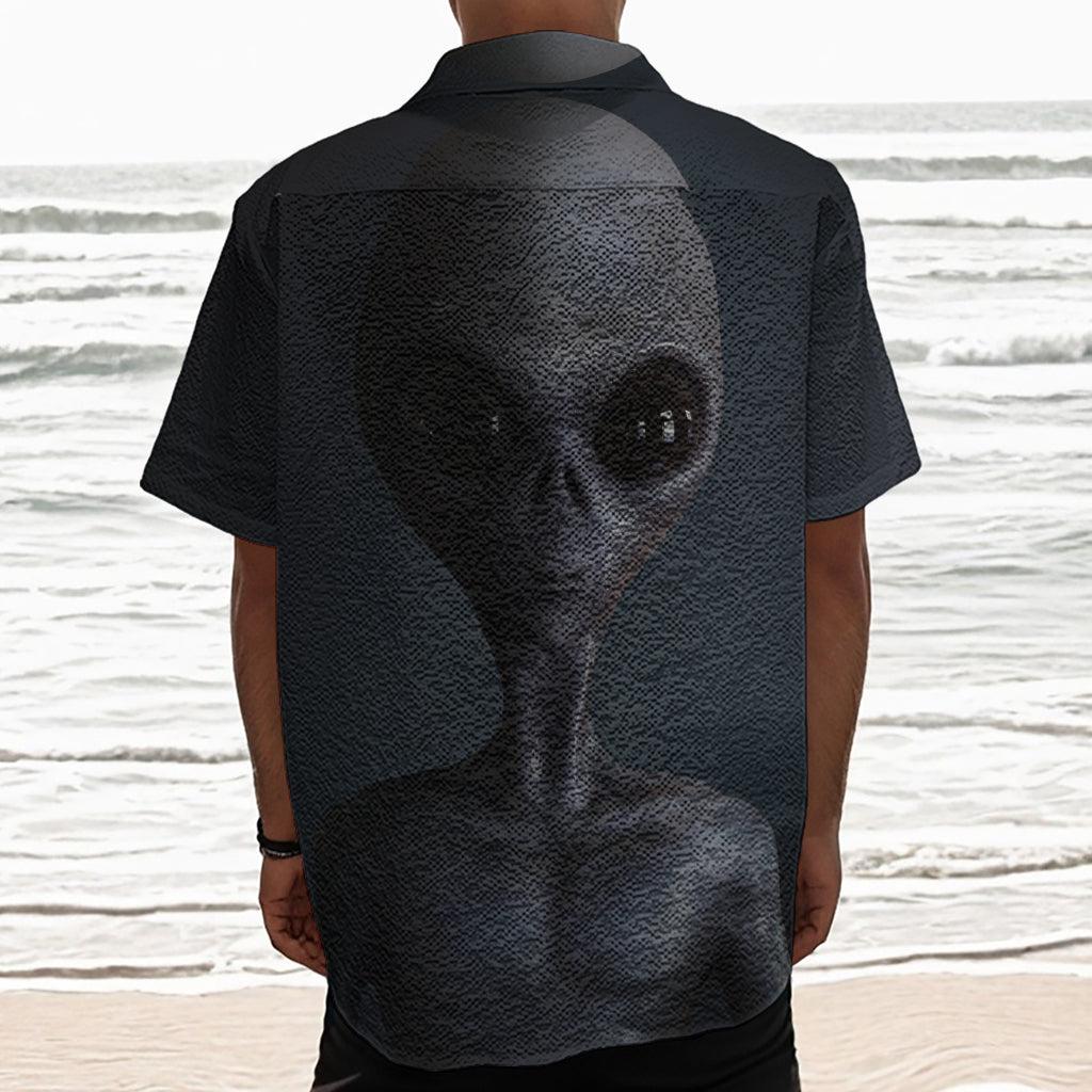 Scary Grey Alien 3D Print Textured Short Sleeve Shirt