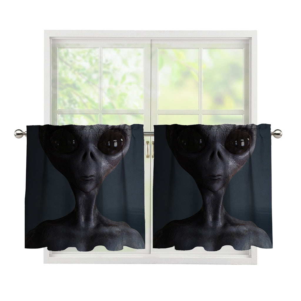 Scary Grey Alien 3D Print Tier Curtains