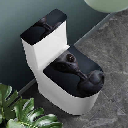 Scary Grey Alien 3D Print Toilet Lid And Tank Cover Set