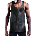 Scary Grey Alien 3D Print Men's Workout Tank Top