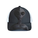 Scary Grey Alien 3D Print White Mesh Trucker Cap
