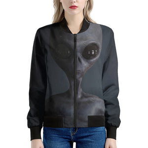 Scary Grey Alien 3D Print Women's Bomber Jacket