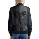 Scary Grey Alien 3D Print Women's Bomber Jacket