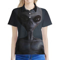 Scary Grey Alien 3D Print Women's Polo Shirt