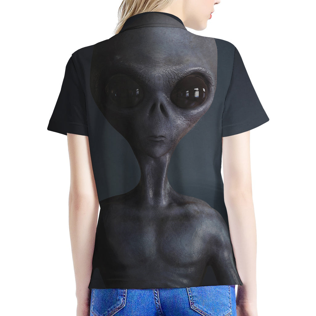 Scary Grey Alien 3D Print Women's Polo Shirt