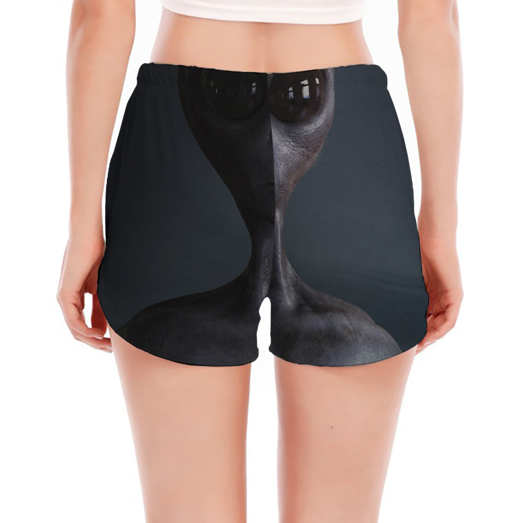 Scary Grey Alien 3D Print Women's Split Running Shorts