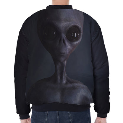 Scary Grey Alien 3D Print Zip Sleeve Bomber Jacket