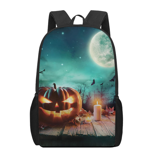 Scary Halloween Pumpkin Print 17 Inch Backpack