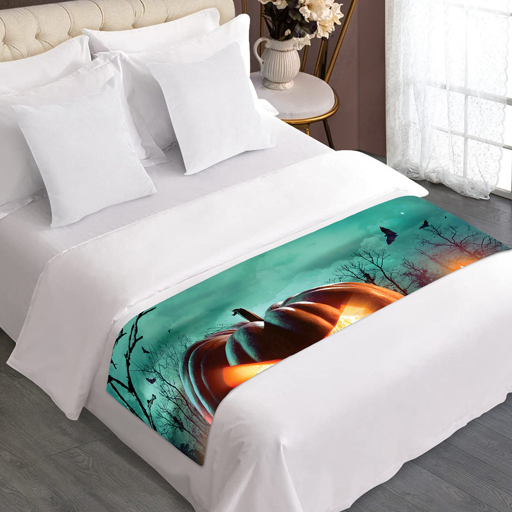 Scary Halloween Pumpkin Print Bed Runner