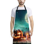 Scary Halloween Pumpkin Print Bib Apron With Pocket
