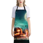 Scary Halloween Pumpkin Print Bib Apron With Pocket