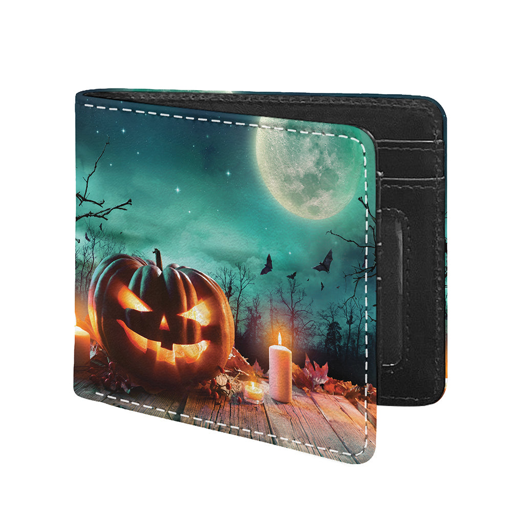 Scary Halloween Pumpkin Print Bifold Wallet