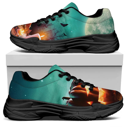 Scary Halloween Pumpkin Print Black Chunky Shoes